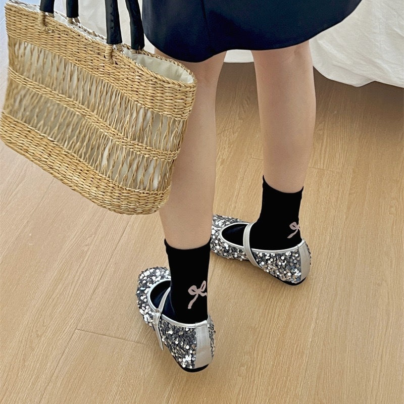 Embroidered Bow Crew Socks | Soft Cotton Balletcore Women's Socks