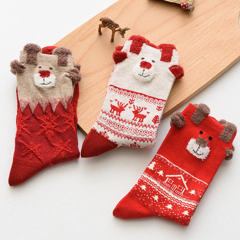 3D Reindeer Christmas Novelty Crew Socks for Women