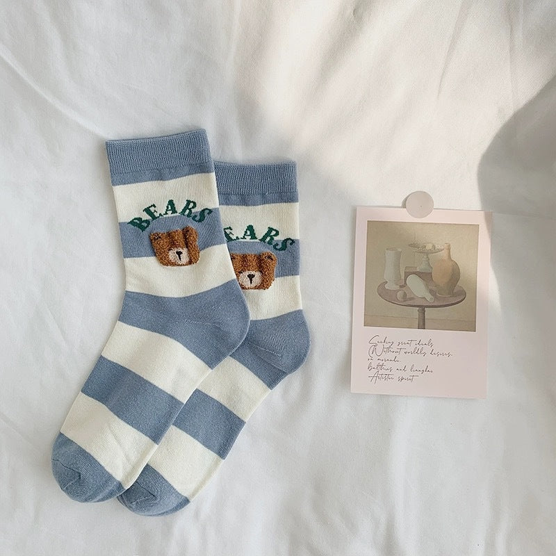 Cute Bear Print Women's Crew Socks | Casual Cotton Novelty Socks