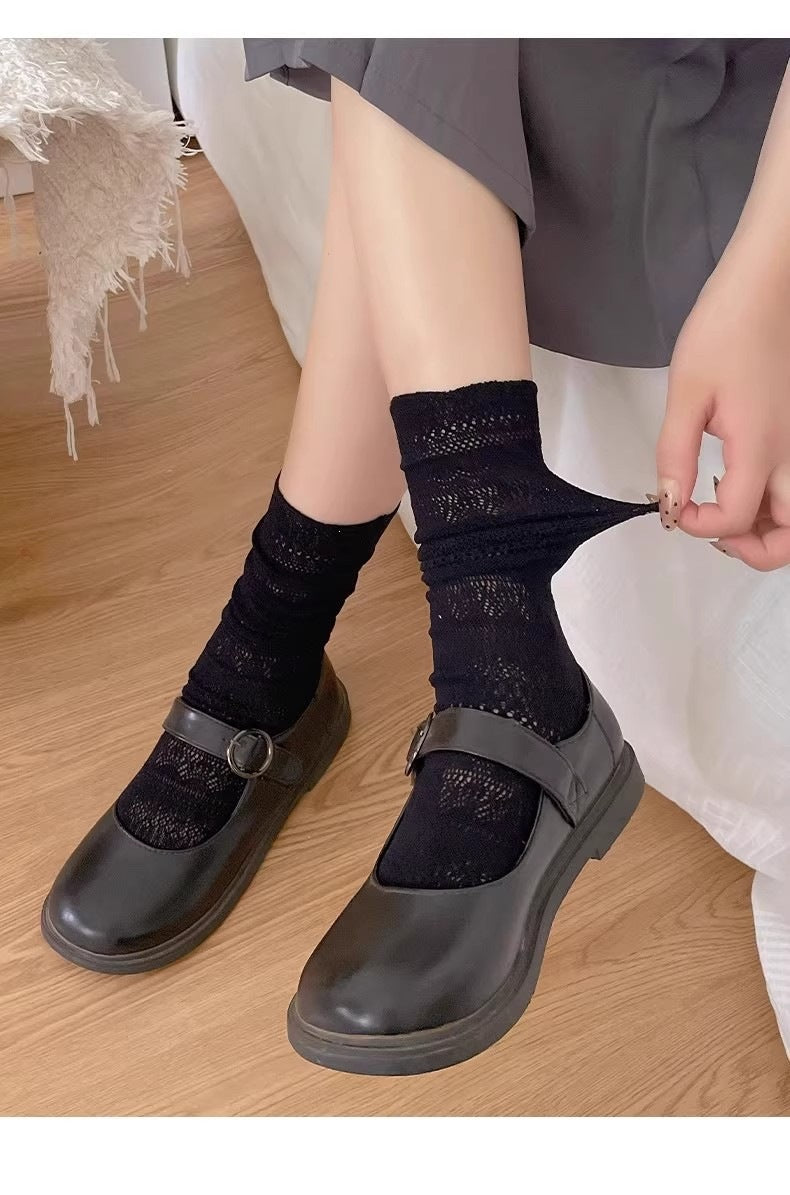 Lace Slouch Crew Socks | Breathable Mesh Ballet Socks for Women