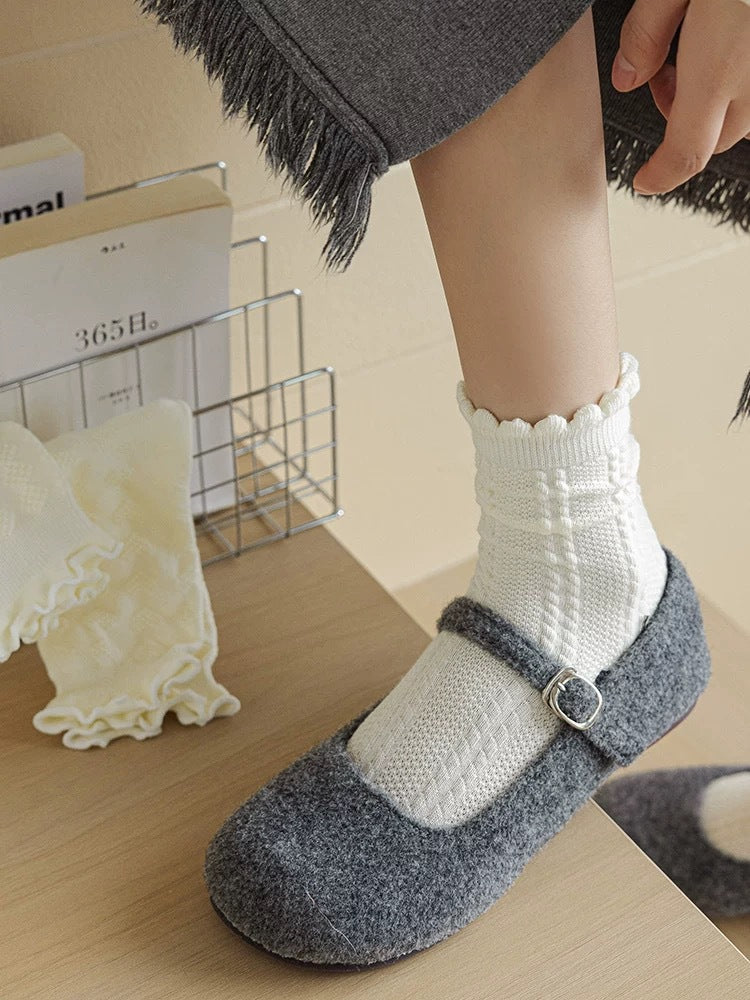 Cream Cotton Crew Socks for Women | Breathable Patterned Socks
