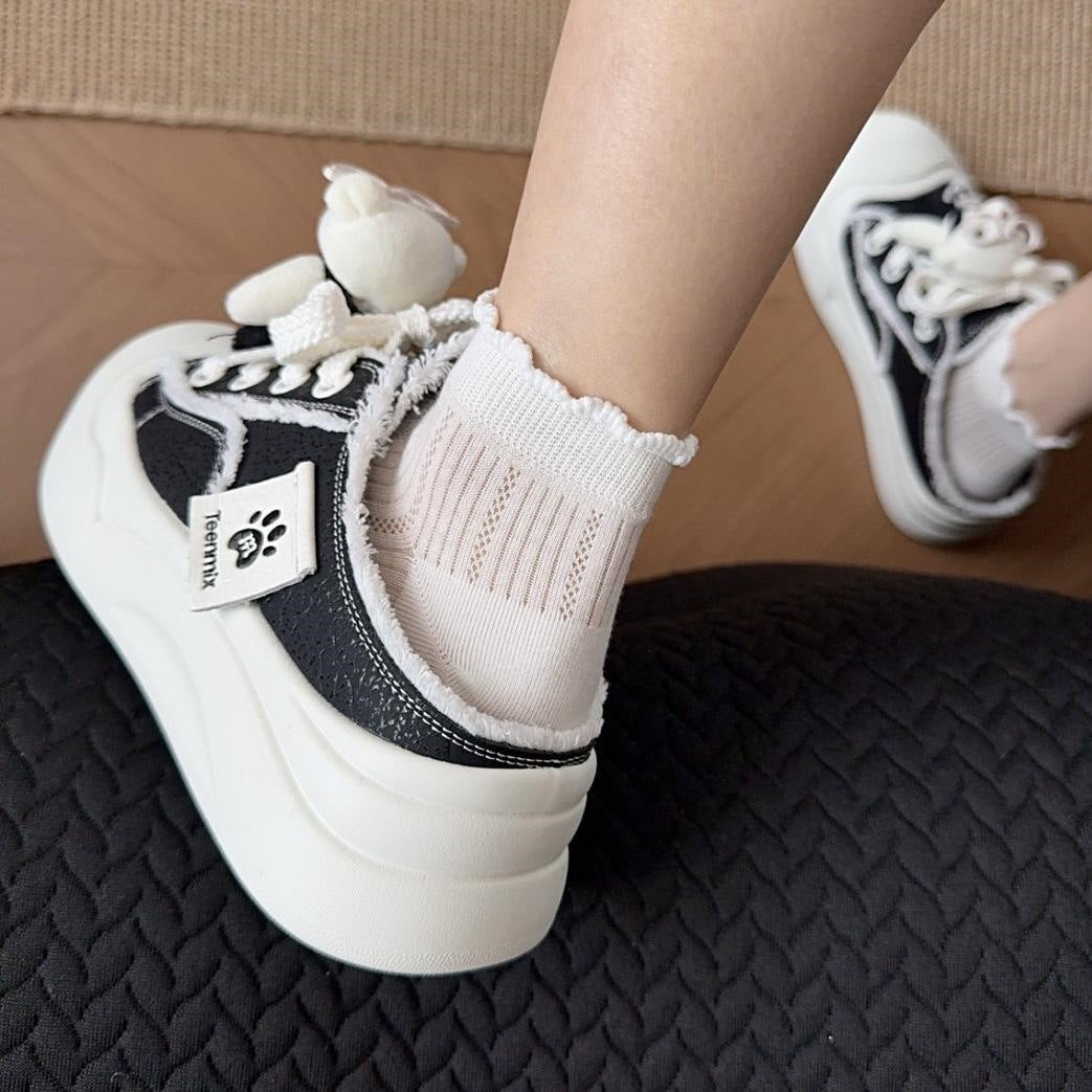 Ruffle Trim Mesh Ankle Socks for Women | Breathable Summer Socks