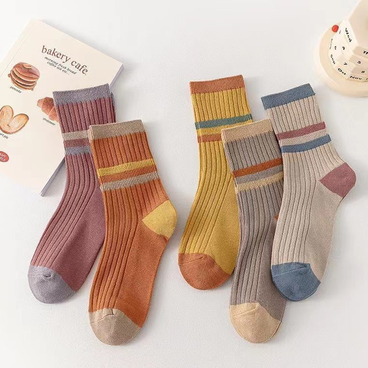 Striped Cotton Crew Socks for Women | Warm Fall Winter Casual Socks