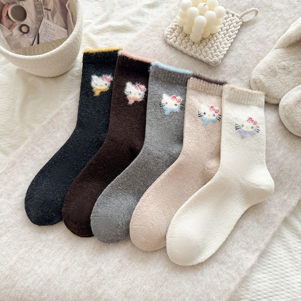 Cute Cozy Wool Crew Socks | Warm Winter Fuzzy Socks for Women