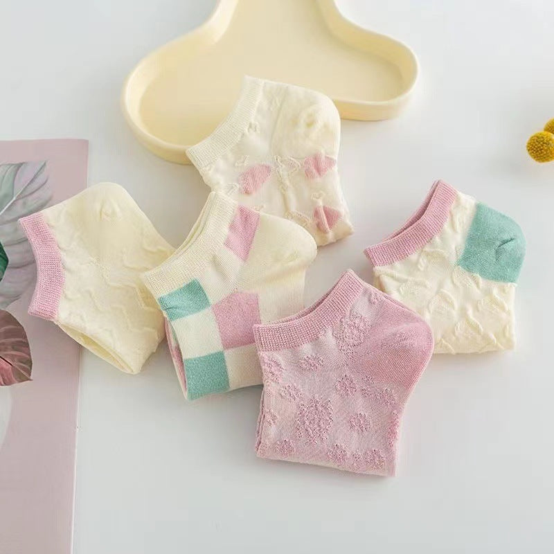 Cute Pastel Ankle Socks for Women | Breathable Cotton Low Cut