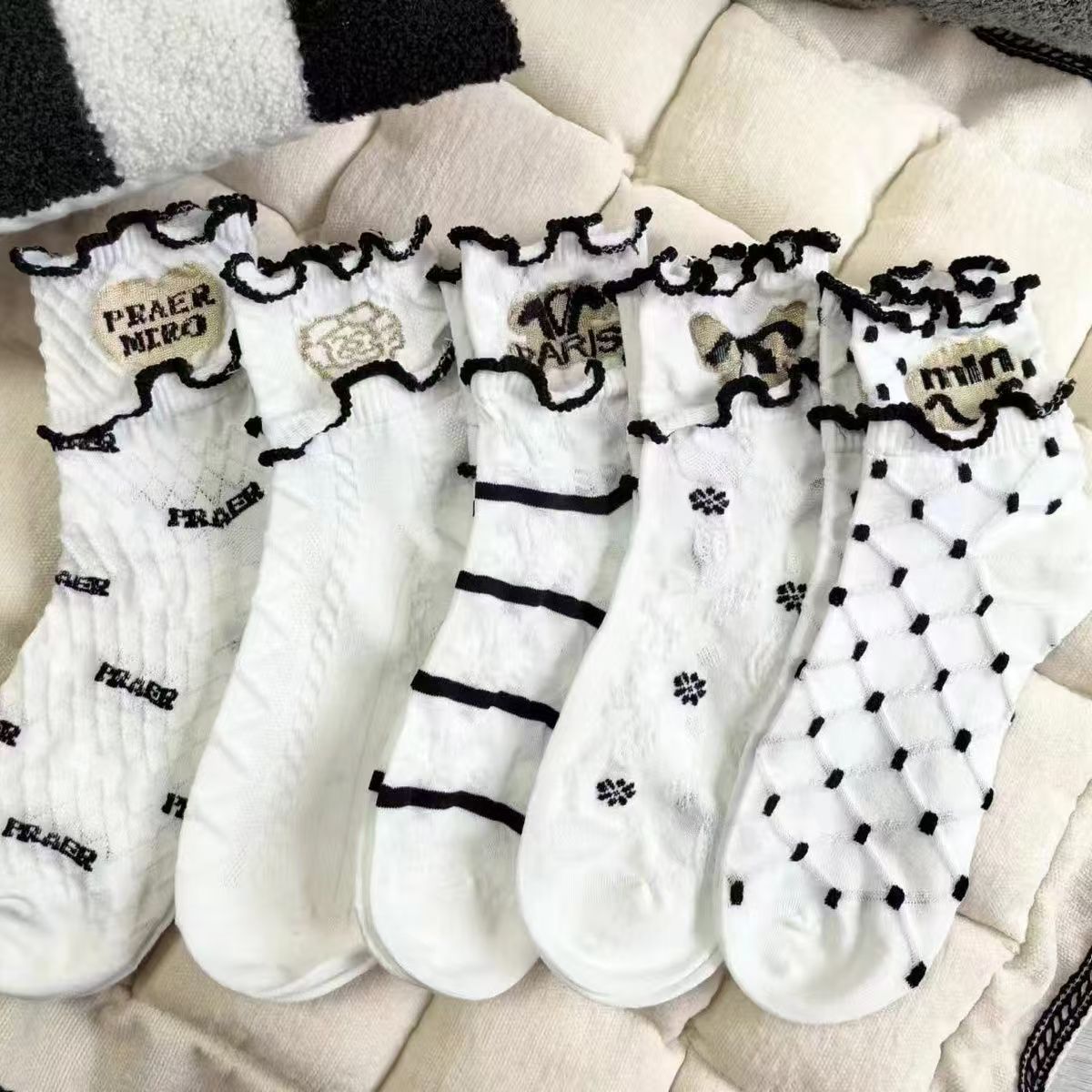 Ruffled Crew Socks for Women | Thin Breathable Patterned Socks