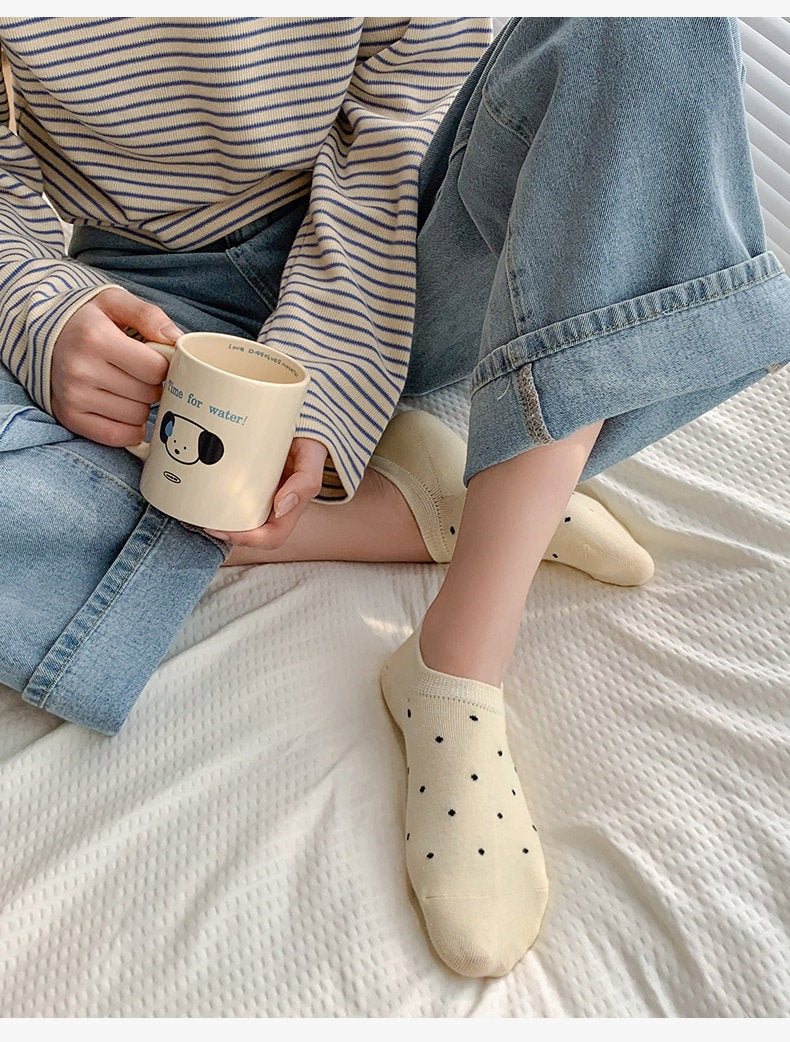 Polka Dot No-Show Socks for Women | Cotton Non-Slip Invisible Socks