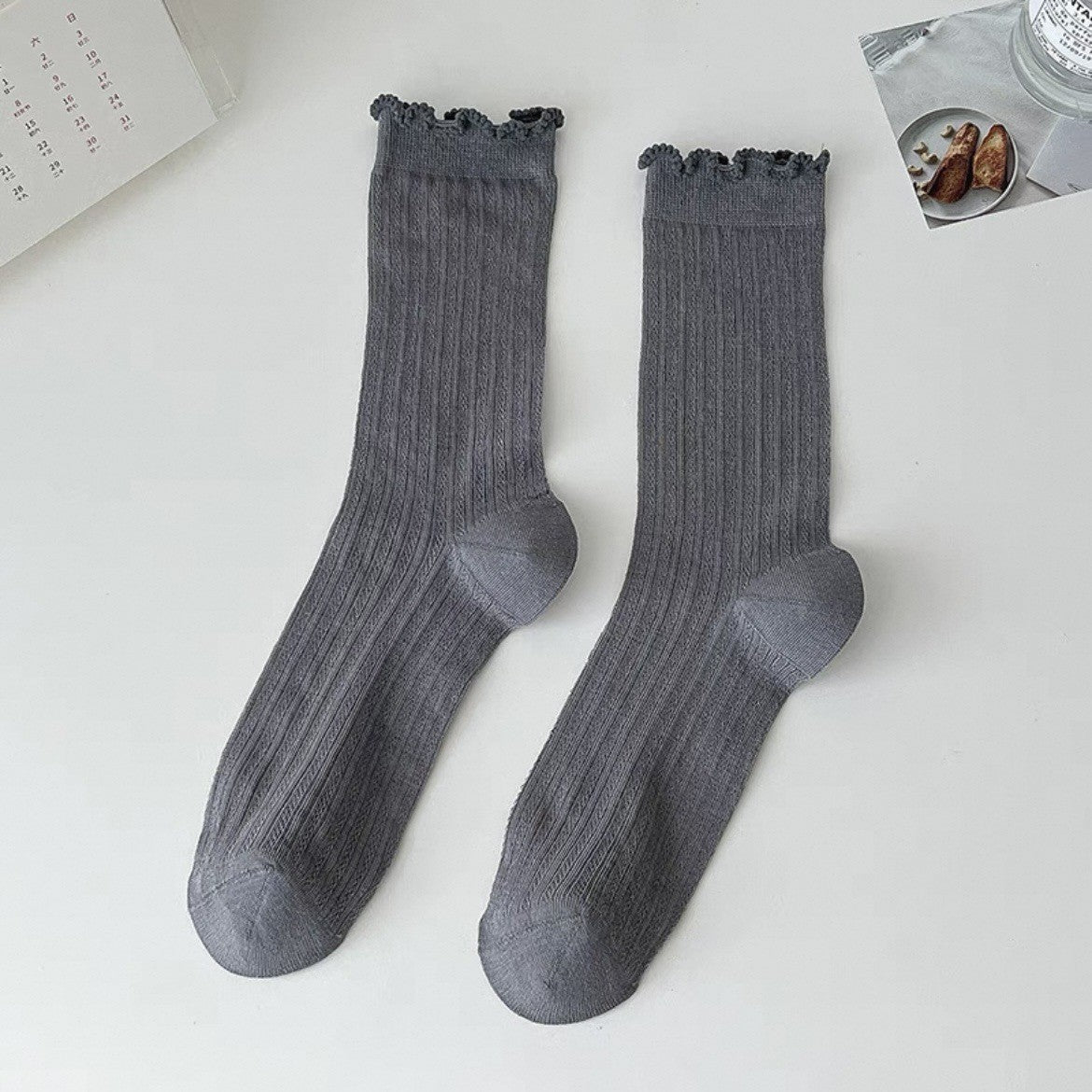 Ruffled Trim Ballet Crew Socks | Breathable Summer Socks for Women