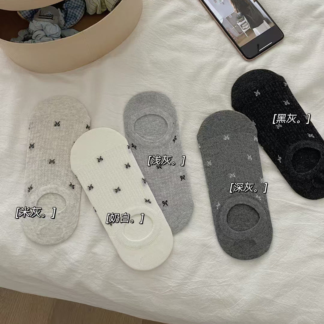 Bow No Show Socks for Women | Non-Slip Cotton Summer Socks