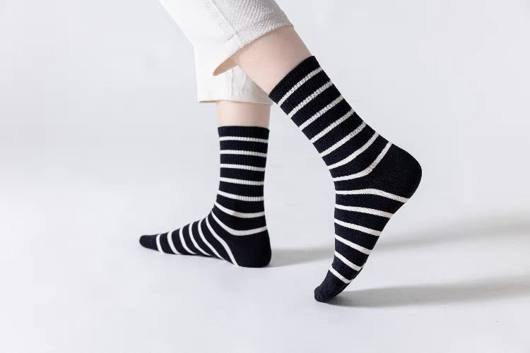 Striped Crew Socks for Women | Cotton Casual Athletic Mid-Calf Socks