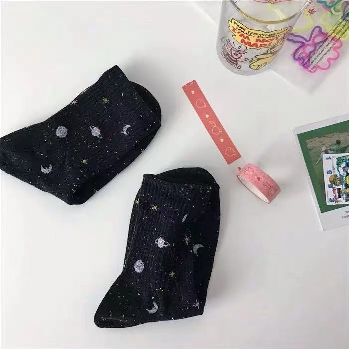 Women's Starry Patterned Crew Socks | Soft Cotton Novelty Socks