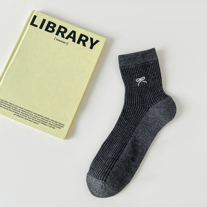 Bow Embroidered Women Ankle Socks | Breathable Cotton Mesh Summer Socks