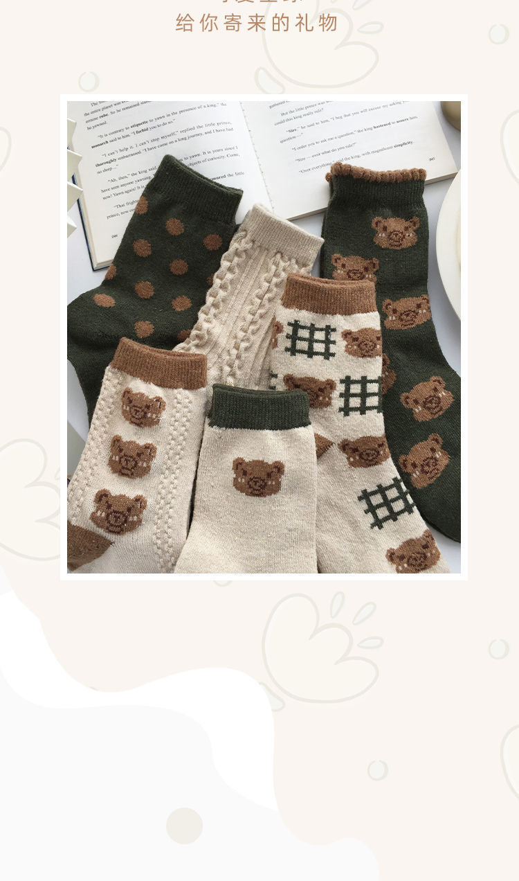 Vintage Bear Cotton Crew Socks | Cozy Winter Women's Socks