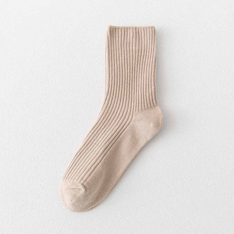 Ribbed Cotton Crew Socks for Women | Neutral Winter Slouch Socks
