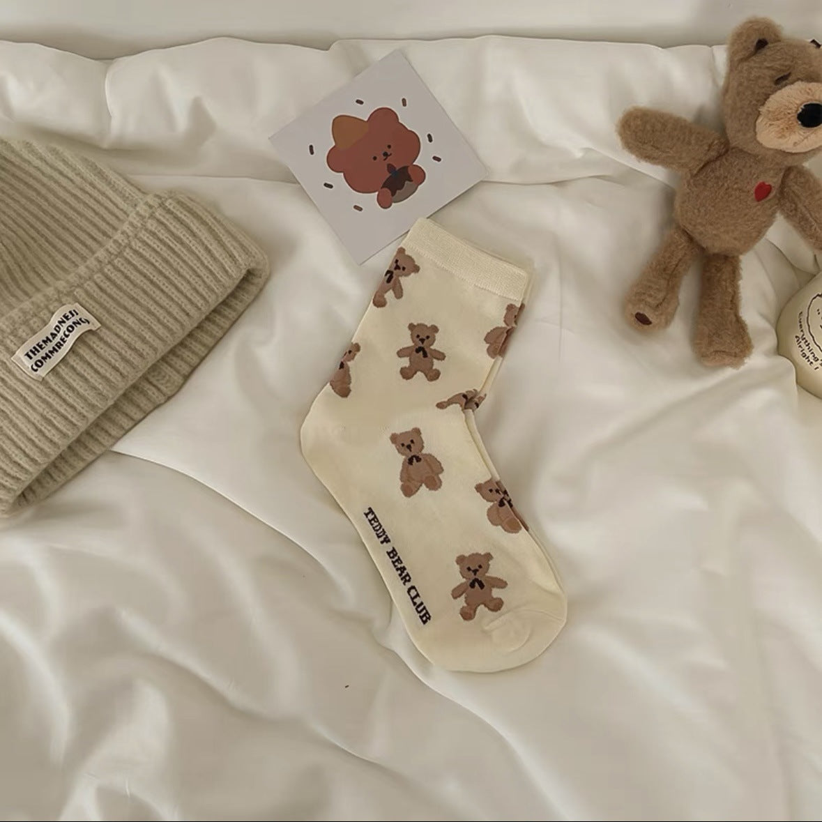 Cute Bear Print Women's Crew Socks | Casual Cotton Novelty Socks