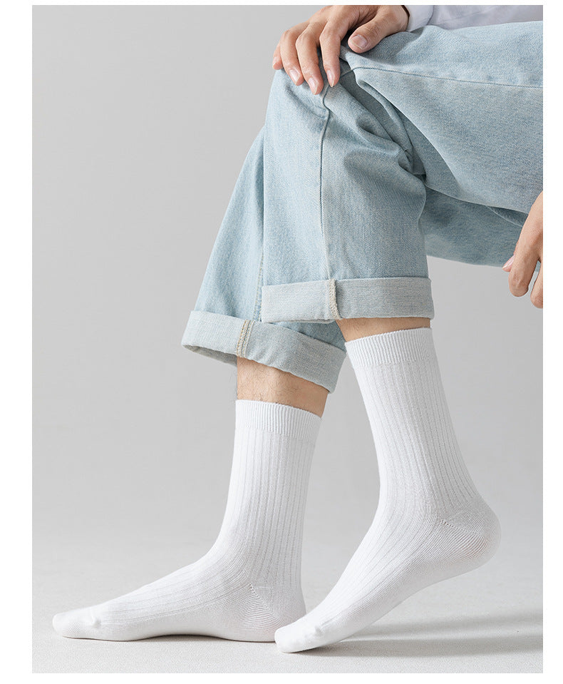 Solid Cotton Crew Socks for Men | Breathable Work & Athletic Socks