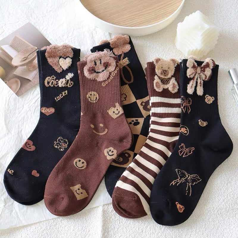 Cute Bear Crew Socks for Women | Cozy Fall Winter Patterned Socks