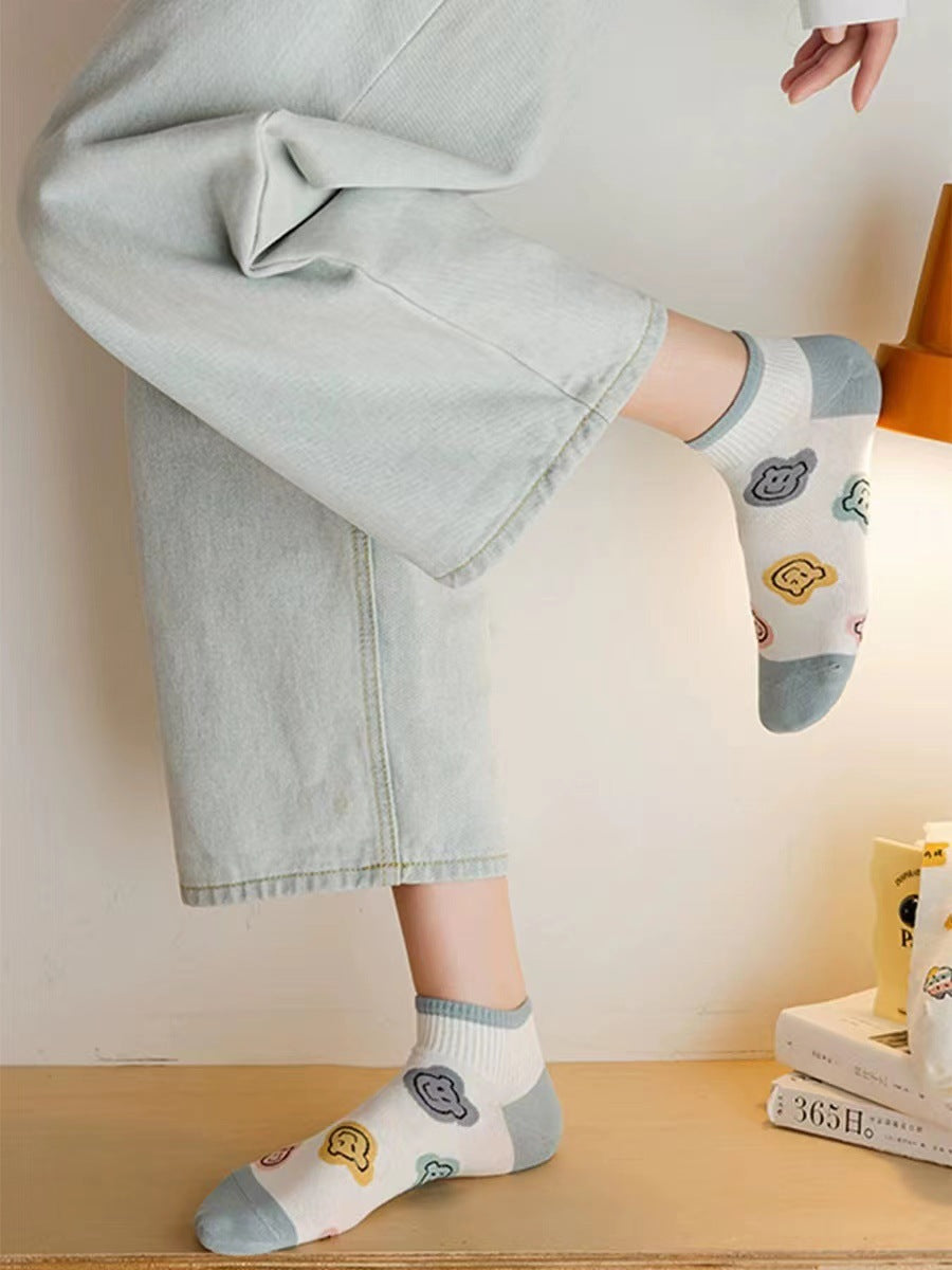 Cute Bear Print Ankle Socks | Breathable Summer Socks for Women