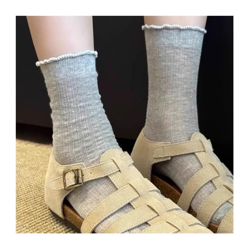 Ruffled Trim Ballet Crew Socks | Breathable Summer Socks for Women