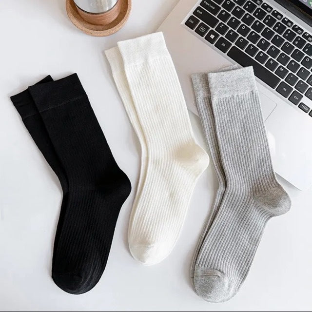Ribbed Cotton Crew Socks for Women | Solid Warm Winter Socks