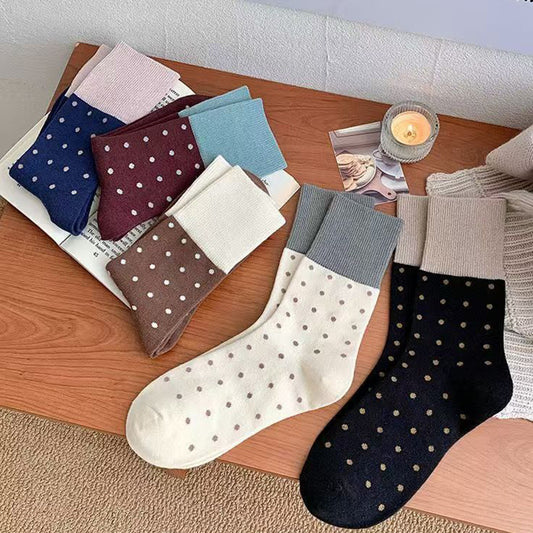 Retro Polka Dot Colorblock Crew Socks for Women