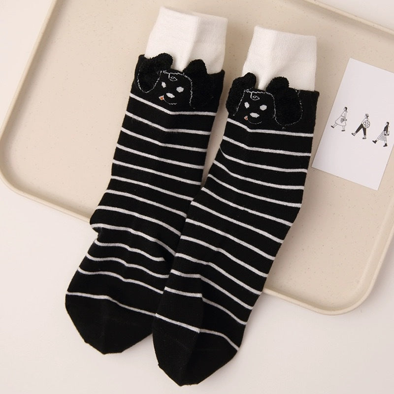 Cute 3D Puppy Cotton Novelty Crew Socks for Women