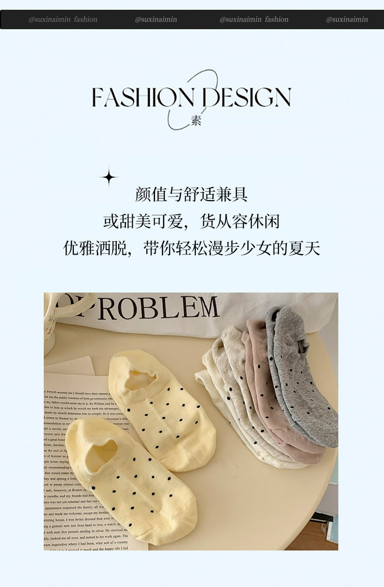 Polka Dot No Show Socks for Women | Breathable Cotton Low Cut