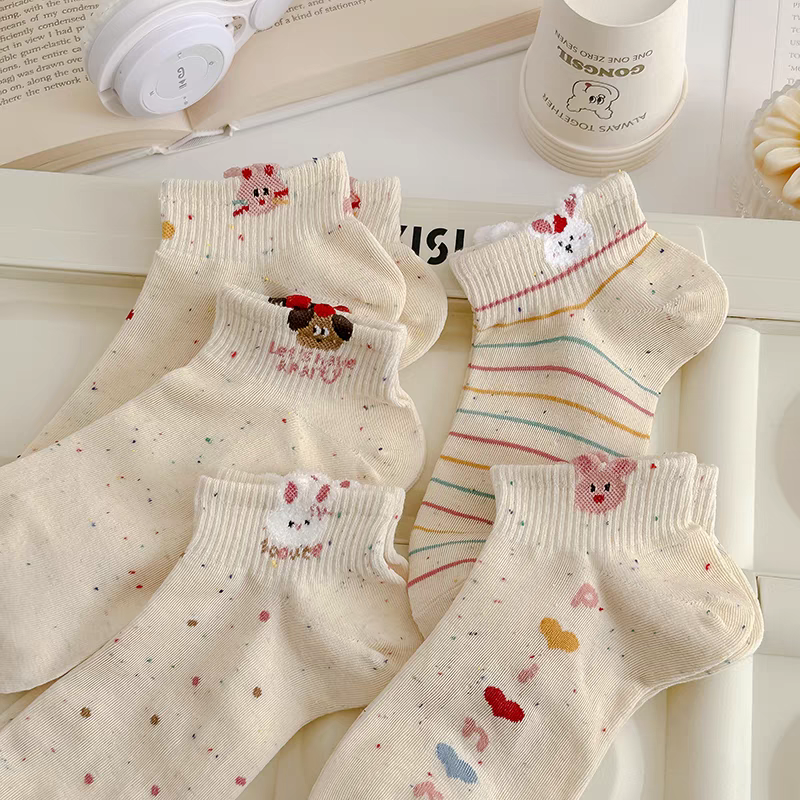 Cute Cartoon Ankle Socks | Breathable Speckled Socks for Women