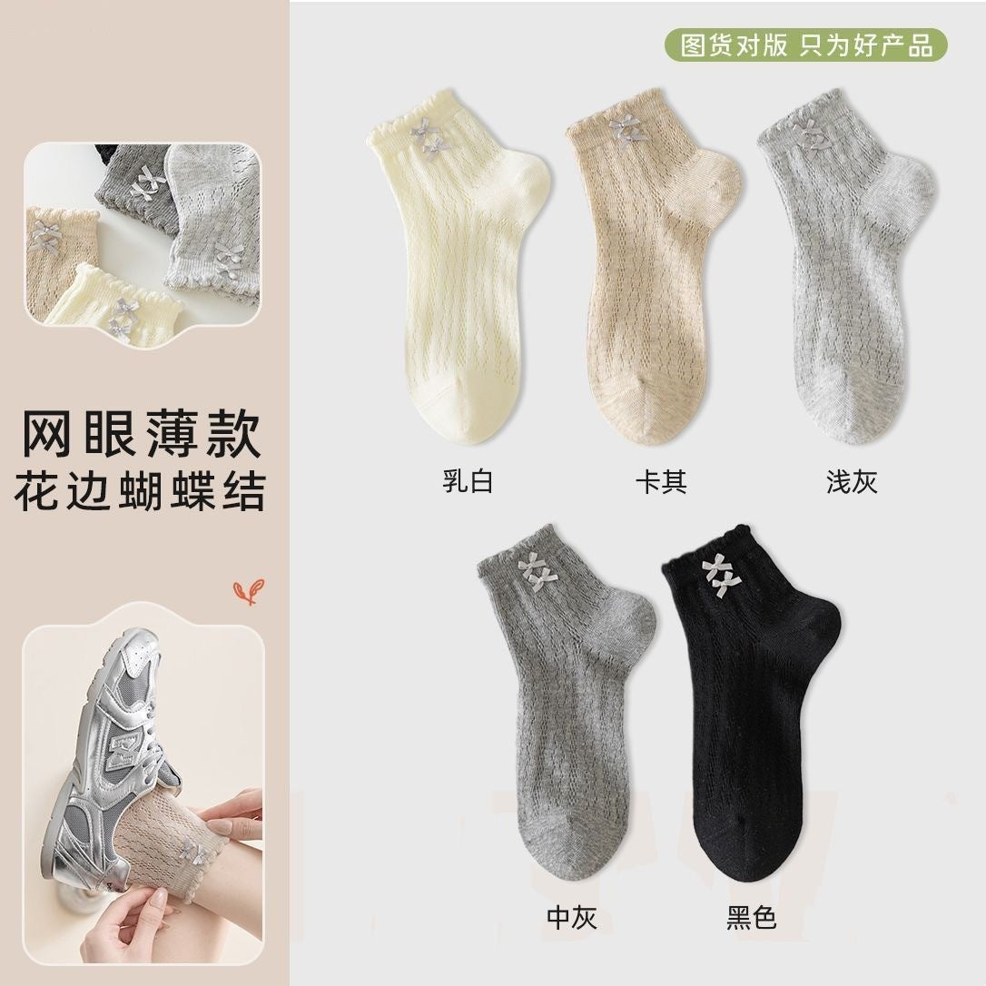 Cute Bow Mesh Ankle Socks for Women | Summer Thin Breathable Socks
