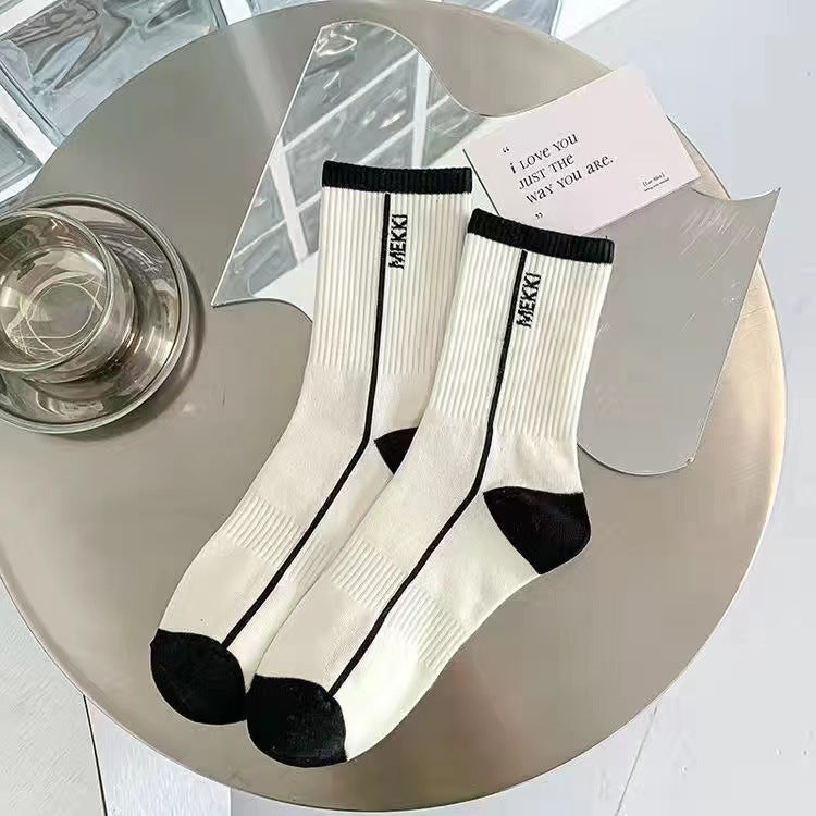 Crew Socks for Women | Black White Trendy Athletic Casual Socks