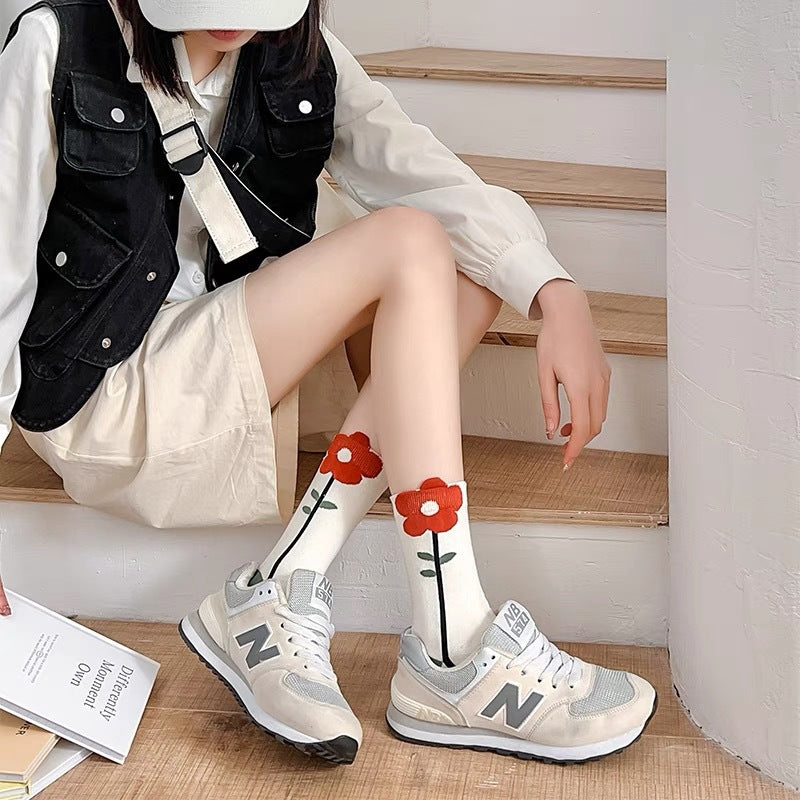 Cute Patterned Crew Socks for Women | Soft Cotton Casual Socks