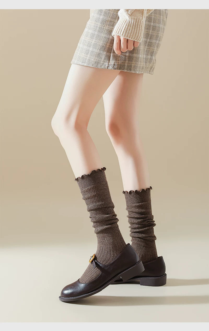 Ruffled Slouch Crew Socks | Women's Mid-Calf Cotton Socks