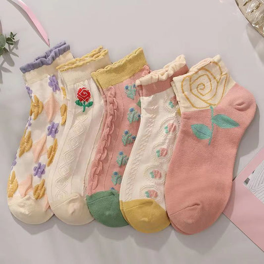 Floral Ruffle Ankle Socks for Women | Breathable Cotton Everyday Socks