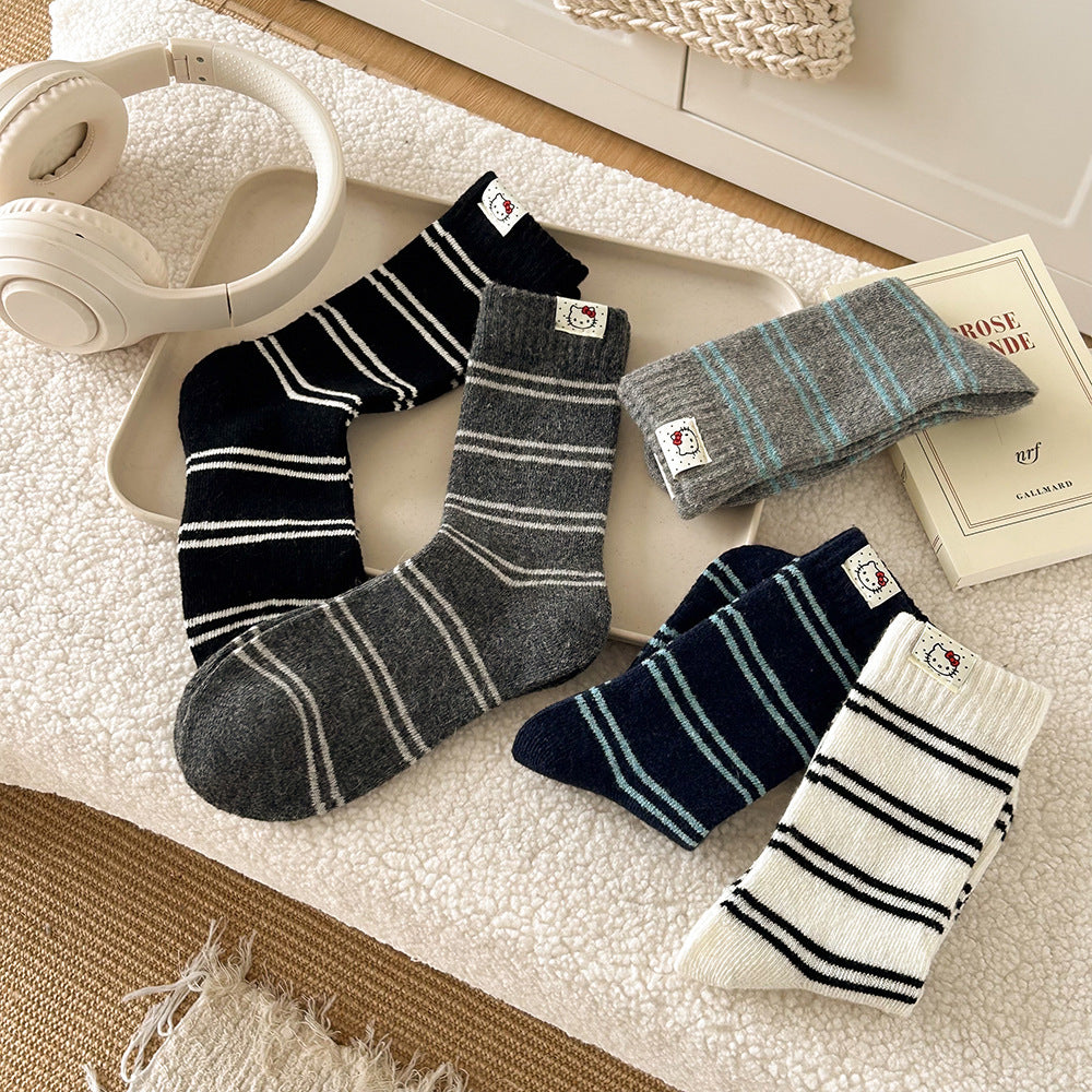 Cozy Wool Striped Crew Socks | Warm Winter Socks for Women
