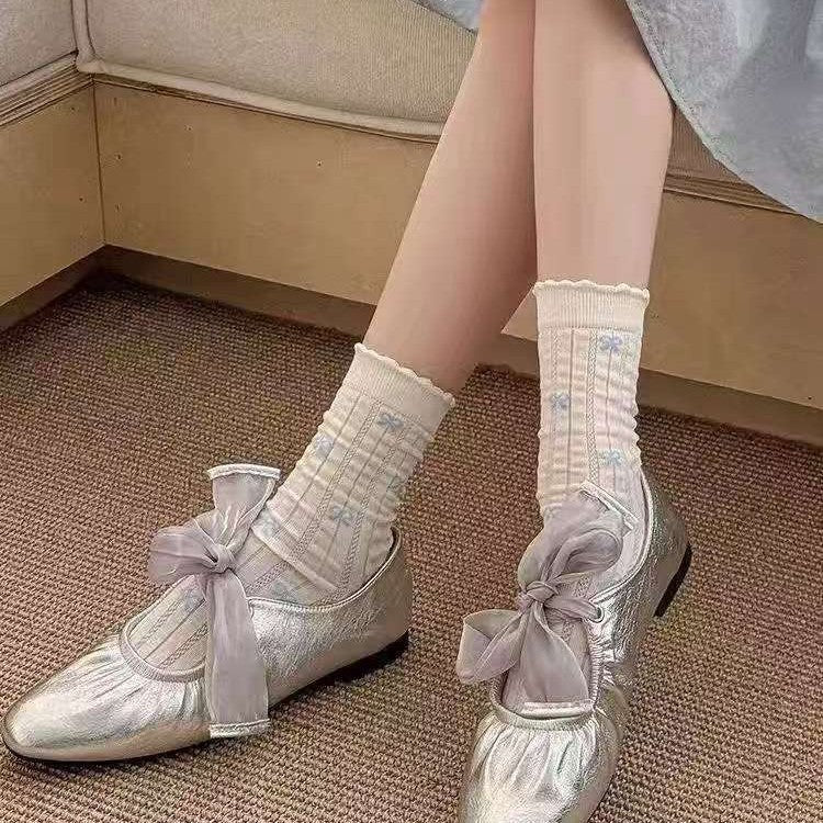 Women's Bow Pattern Crew Socks | Thin Breathable Spring Summer Socks