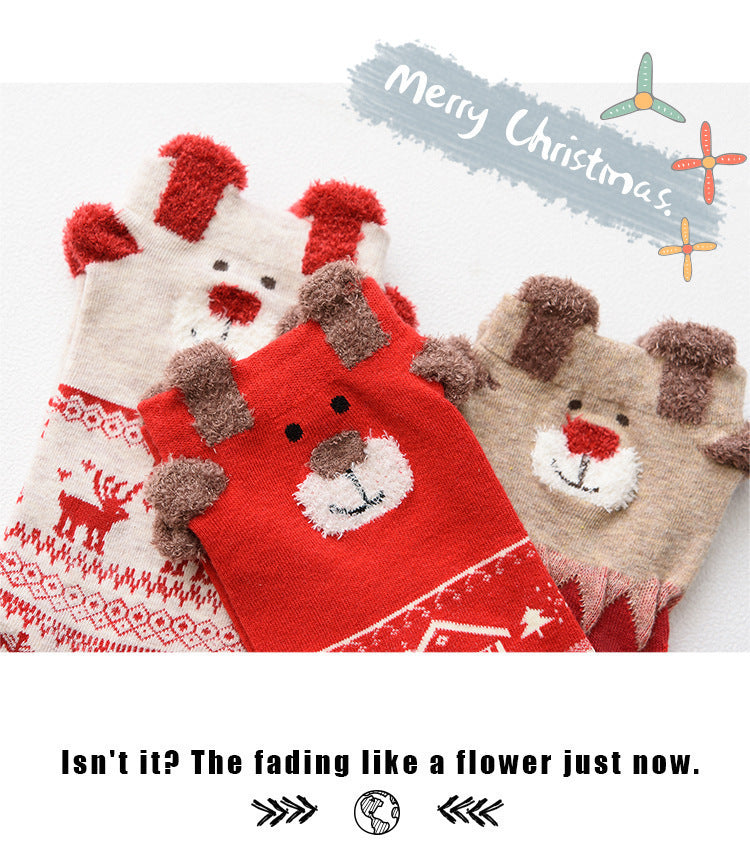 3D Reindeer Christmas Novelty Crew Socks for Women