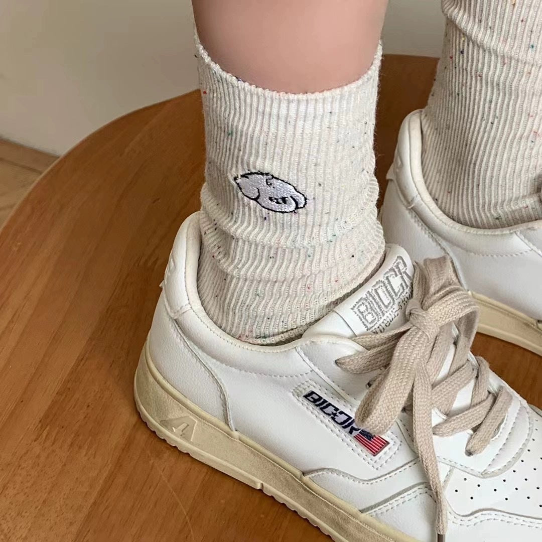 Speckled Embroidered Cotton Crew Socks for Women