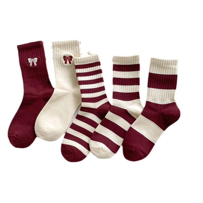 Cute Crew Socks for Women | Burgundy Casual Mid-Calf Socks