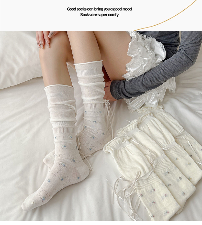 Cotton Floral Ballet Crew Socks | Breathable Socks for Women