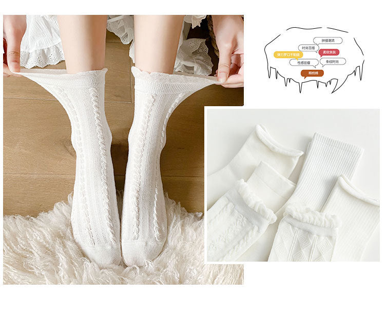 White Ruffled Crew Socks | Cute JK Style Cotton Women's Socks