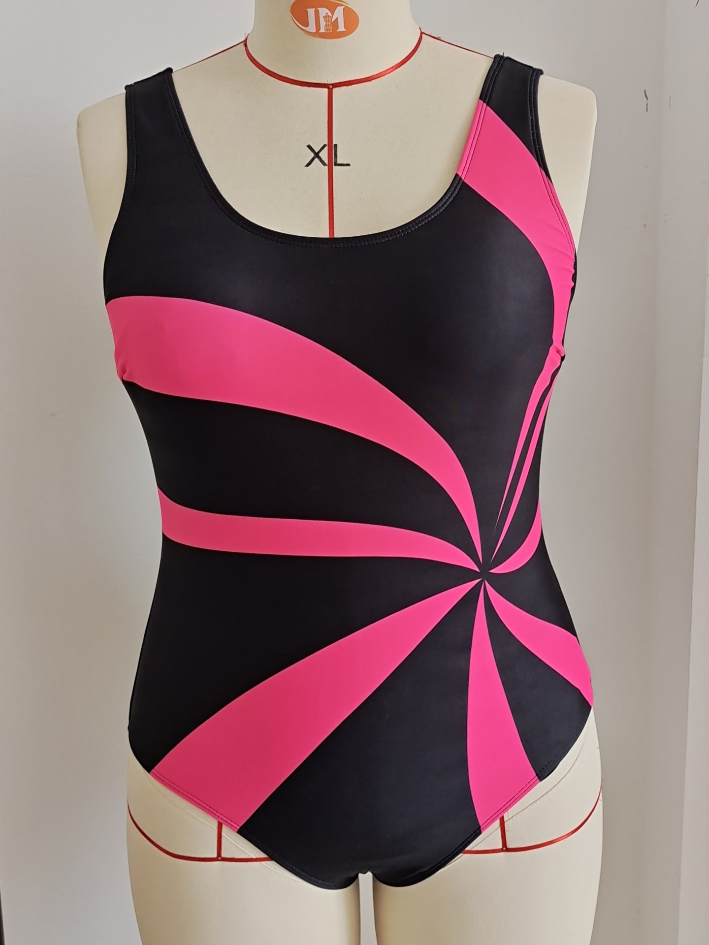 Plus Size Pink Spiral Stripe One-Piece Swimsuit | Modest Swimwear