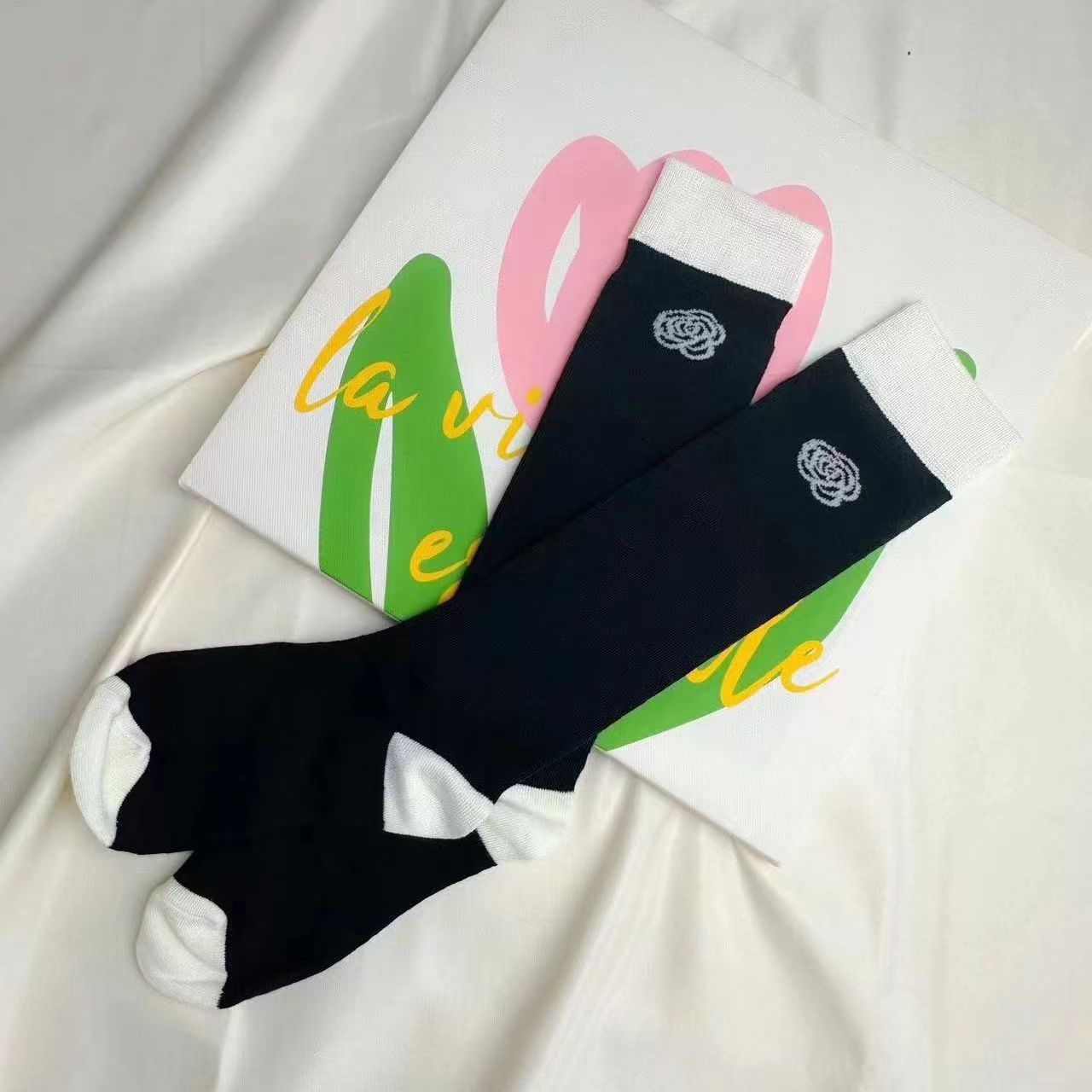 Embroidered Camellia Knee High Socks for Women | Chic JK Style