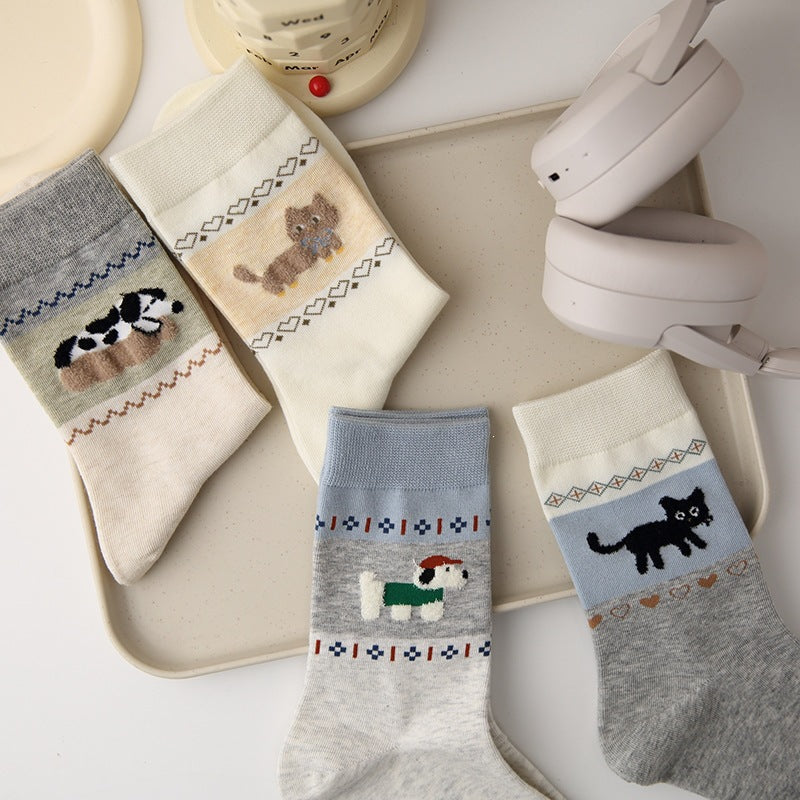 Cute Animal Print Crew Socks for Women | Retro Cotton Novelty Socks