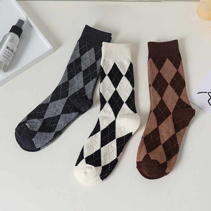 Vintage Argyle Crew Socks for Women | Retro Patterned Mid-Calf Socks