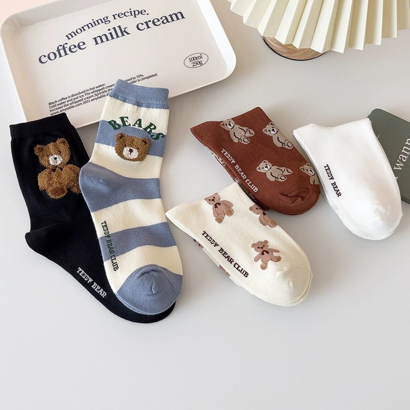 Cute Bear Print Women's Crew Socks | Casual Cotton Novelty Socks