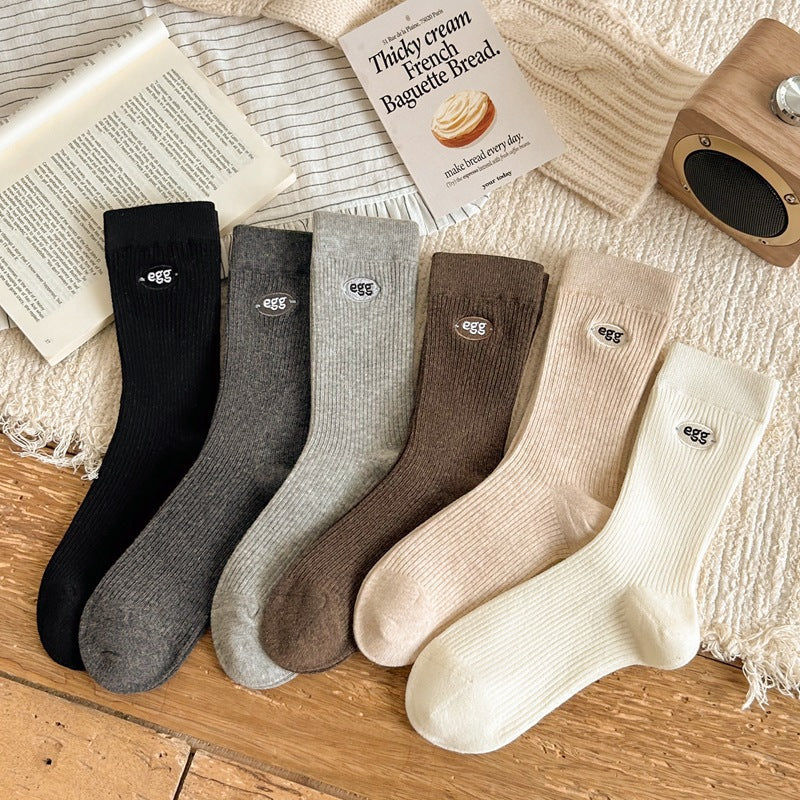Women's Cotton Crew Socks | Embroidered Neutral Fall Socks