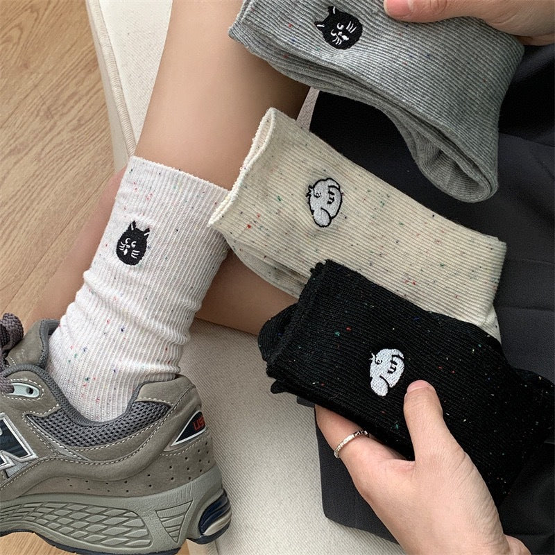 Speckled Embroidered Cotton Crew Socks for Women