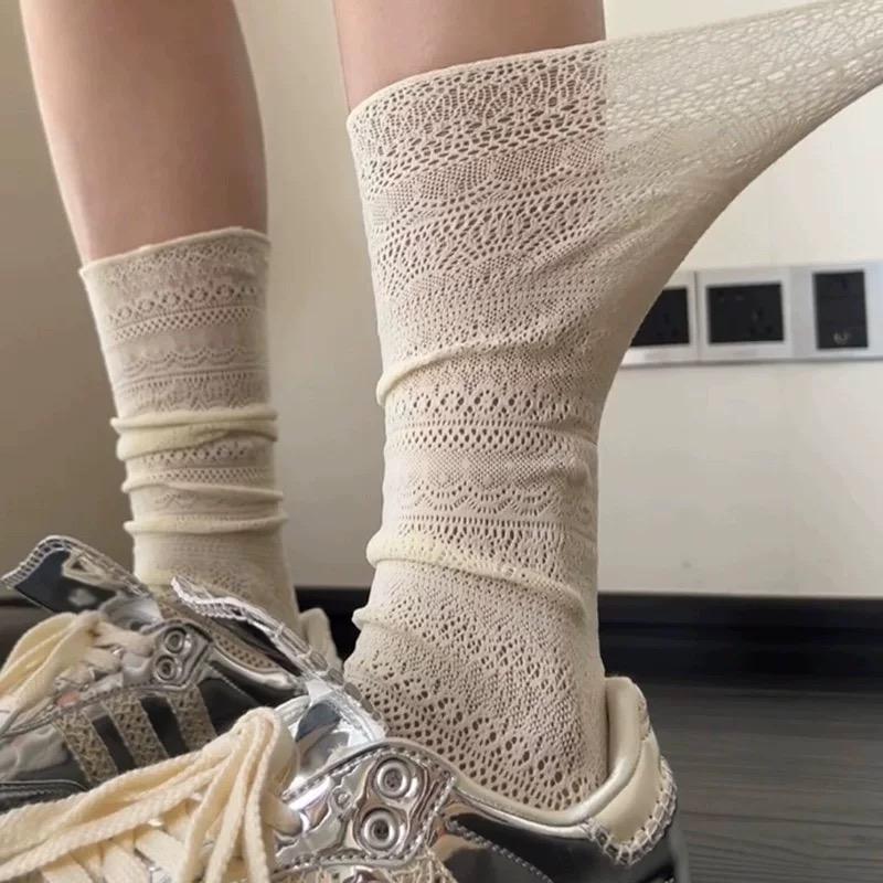 Lace Knee High Slouch Socks | Thin Breathable Summer Socks for Women