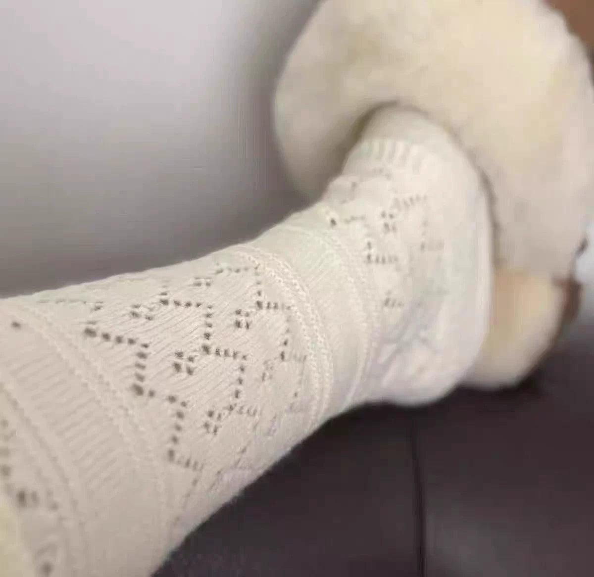 Lace Openwork Cotton Slouch Calf Socks for Women for Boots