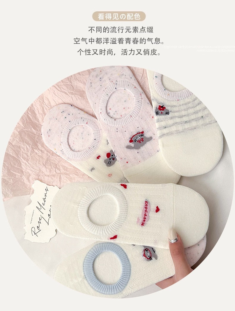 No-Show Socks for Women | Cute Cat Non-Slip Cotton Socks